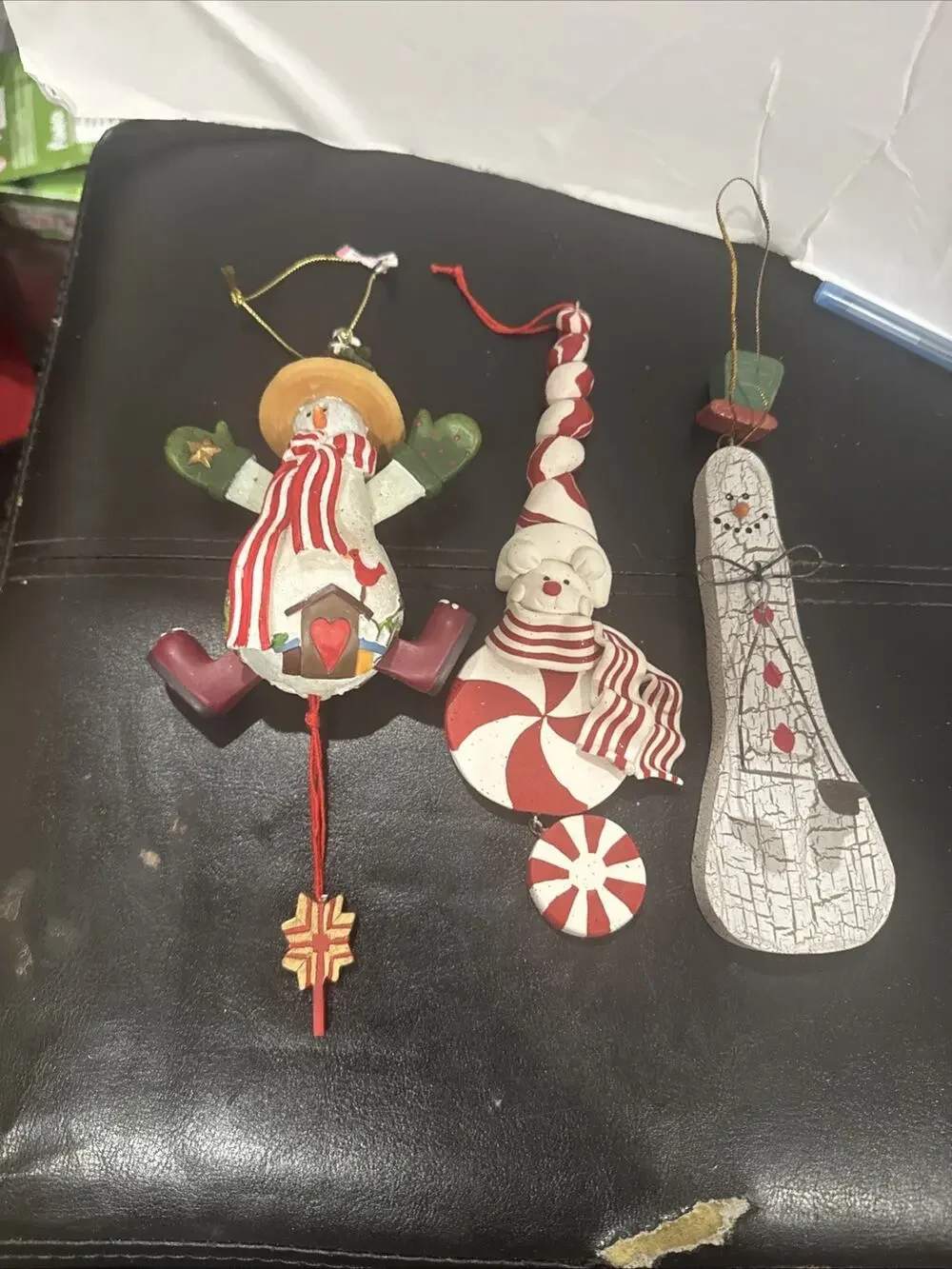 Lot of 3 Christmas Snowman Santa Resin Hanging Ornaments Holiday Tree Decor Gift